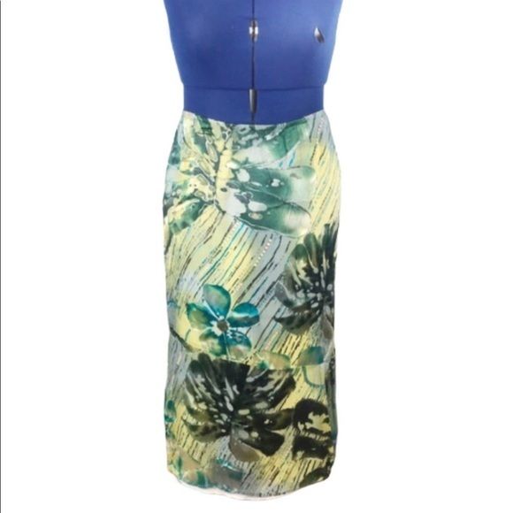 Half Moon‎ Bay 2X green floral pattern layered silk blend flutter midi skirt - Picture 1 of 8